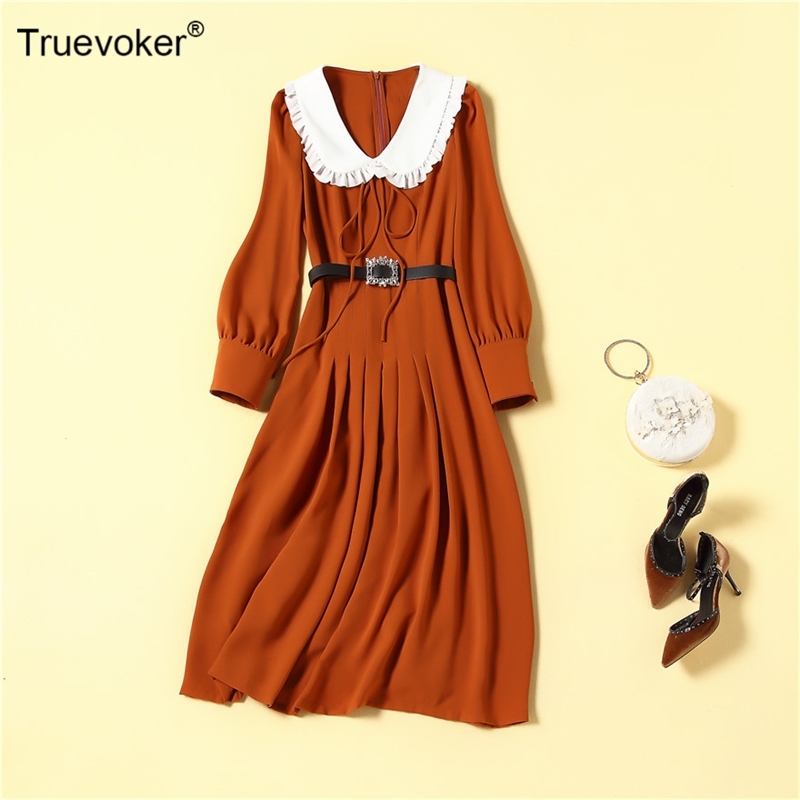 Truevoker Runway Cottagecor Long sleeve Dress Lady Peter Pan Collar Orange Pleated Pocket Belted Midi vestido de fiesta 210602
Truevoker Runway Cottagecor Long sleeve Dress Lady Peter Pan Collar Orange Pleated Pocket Belted Midi vestido de fiesta 210602