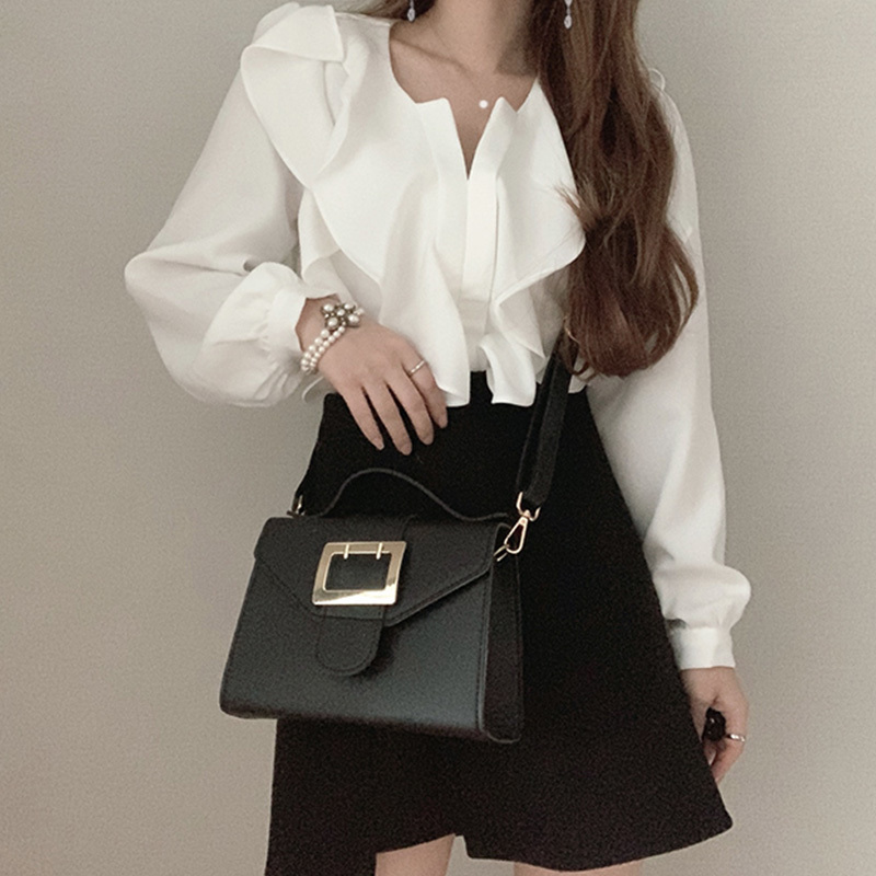 Spring Ruffle Blouse Shirt Causal V-neck Puff Long Sleeve Women Tops Korean Chic Fashion Blusas Feminimos 210519