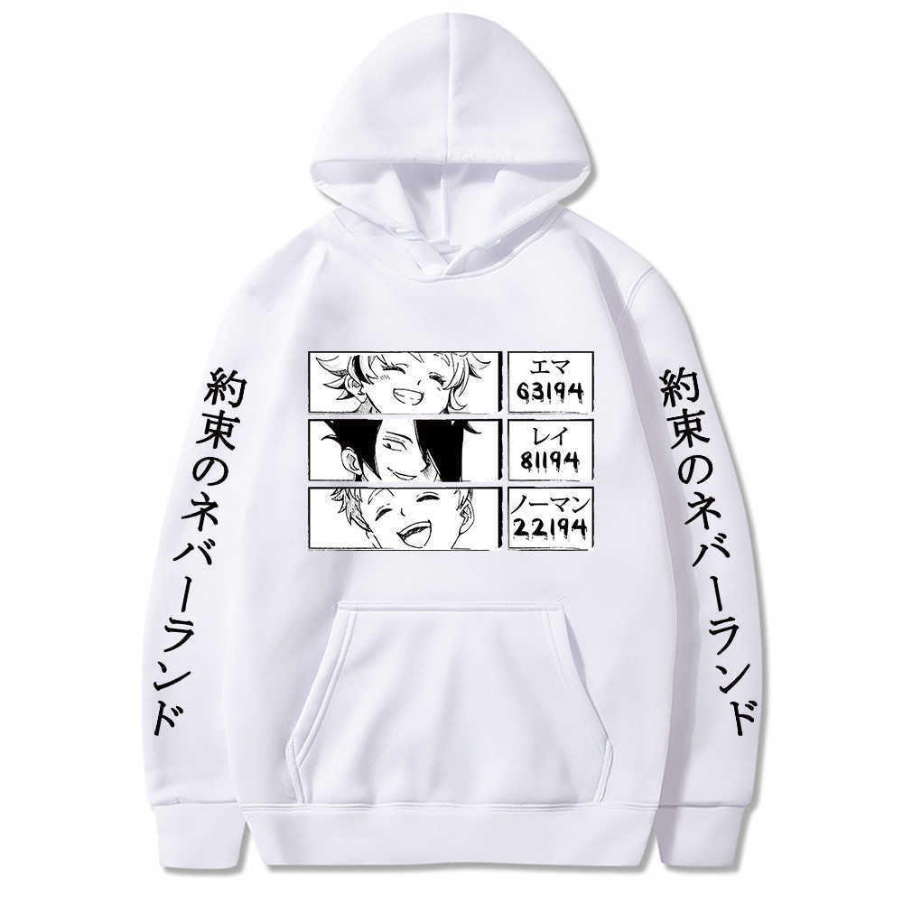 2021 Men's Hoodie the Promised Neverland Hoodie Japan Anime Long-Sleeved Printed Streetswear Hoodies Male Simple Classic Unisex H0910