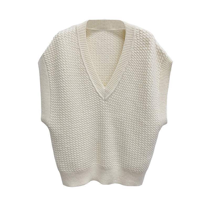 Korean Autumn Winter Loose Women Sleeveless Sweater Tops Chic V-neck Twisted Ladies Solid Knitted Pullover Vest Femme 11318 210510