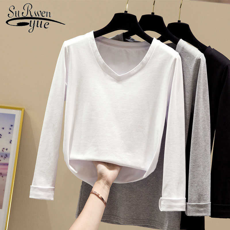 V-neck Shirt Women Cotton T Shirt Women Long Sleeve Autumn Korean Bottoming Slim Office Lady with White Black Gray 10476 210527
V-neck Shirt Women Cotton T Shirt Women Long Sleeve Autumn Korean Bottoming Slim Office Lady with White Black Gray 10476 210527