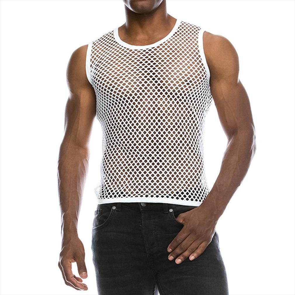 mesh see through fishnet tank men brand o neck sleeveless undershirt nightclub party dance costume, White;black
mesh see through fishnet tank men brand o neck sleeveless undershirt nightclub party dance costume, White;black