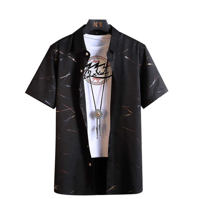 Fashion Design White Black Short Sleeve Casual Shirt Men's Print Beach Blouse 2021 Summer Clothing Plus Asian Size 5XL 6XL 7XL P0812