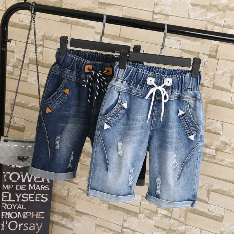 Large Size Women Fat MM Summer Students Denim Shorts Female 200 Pounds Plus Five Points Wide Leg Harem Trousers MZ1573 210714