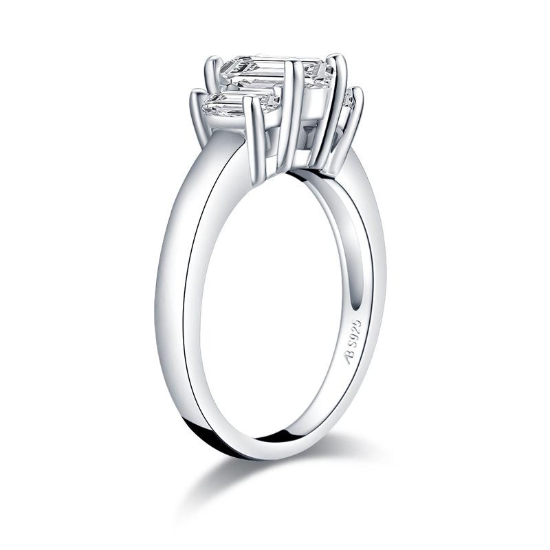 Cluster Rings Real 925 Solid Silver Ring Jewelry 5x7MM Emerald Cut Simulated Moissanite Diamond For Women Wedding Fine Gift