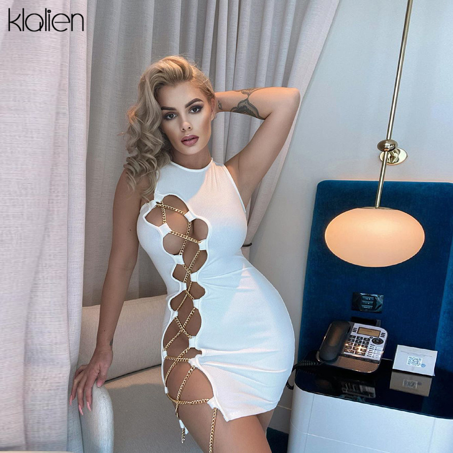 women fashion hollow out chain bandage slim solid rib knit mini bodycon dress y2k for women streetwear 2021 newplus size clothes, Black;gray
women fashion hollow out chain bandage slim solid rib knit mini bodycon dress y2k for women streetwear 2021 newplus size clothes, Black;gray