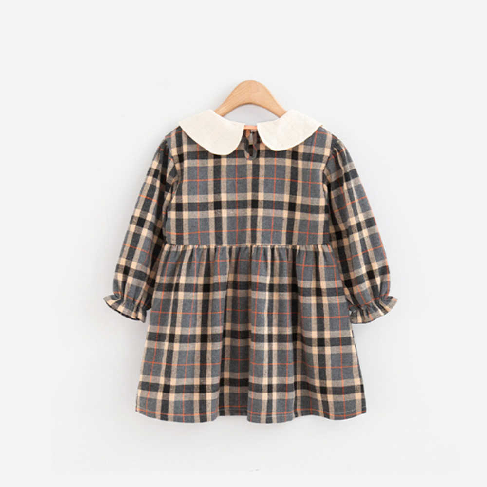 Mudkingdom Kids Dress for Girl Ruffle Cuff Princess Autumn Girls Plaid Peter Pan Collar 210615