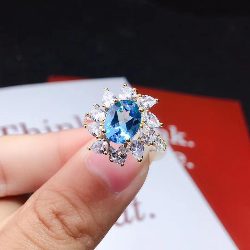 Cluster Rings CoLife Jewelry Dazzling Silver Gemstone Ring For Party 7*9mm Natural Topaz 925 Gift Mother