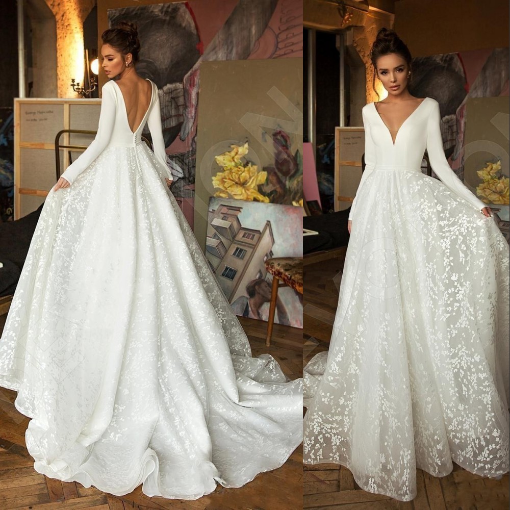 2021 Elegent Summer Wedding Dresses Bridal Gowns Deep V Neck Beach Lace A Line Long Sleeves Illusion Robe de mariee Sweep Train Open Back, White
2021 Elegent Summer Wedding Dresses Bridal Gowns Deep V Neck Beach Lace A Line Long Sleeves Illusion Robe de mariee Sweep Train Open Back, White