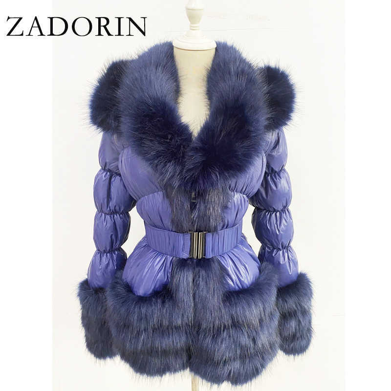 ZADORIN Winter Warm Detachable Down Jacket Women Furry FAUX Fur Collar White Duck Coat With Hooded 211018