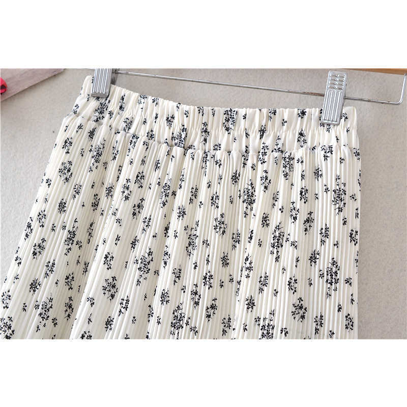 TIGENA Floral Print Chiffon Midi Long Skirt Women Summer Cute Tiered A Line High Waist Pleated Mid-length Female Lady 210621