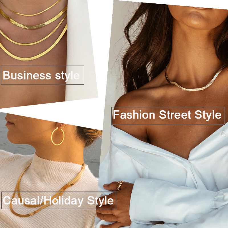 Charm Women Snake Chain Choker Necklace Stainless Steel Gold Silve Color Flat Herringbone Chokers Link for Girls 4mm Y0420