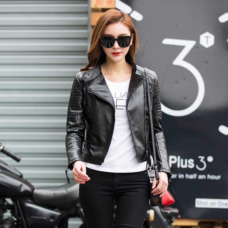 Fitaylor Autumn Women Punk Leather Jacket Soft PU Faux Leather Female Jackets Basic Bomber Leather Coats 210908