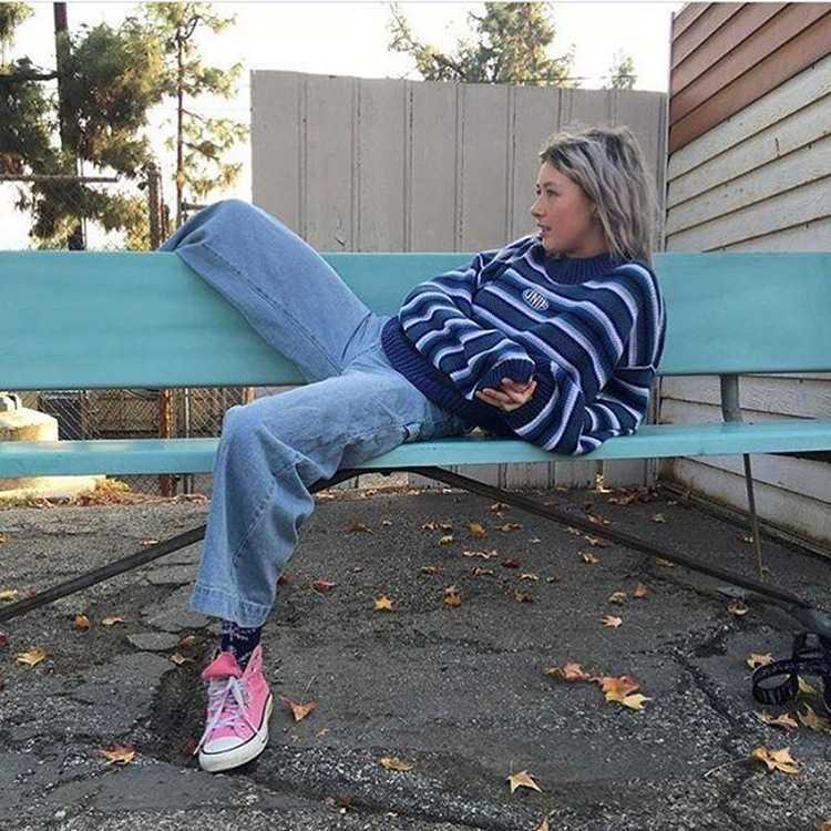 Harajuku Striped Shirt Cotton Pullover Cute High Street Women Sweaters and Pullovers Long Sweater 210714