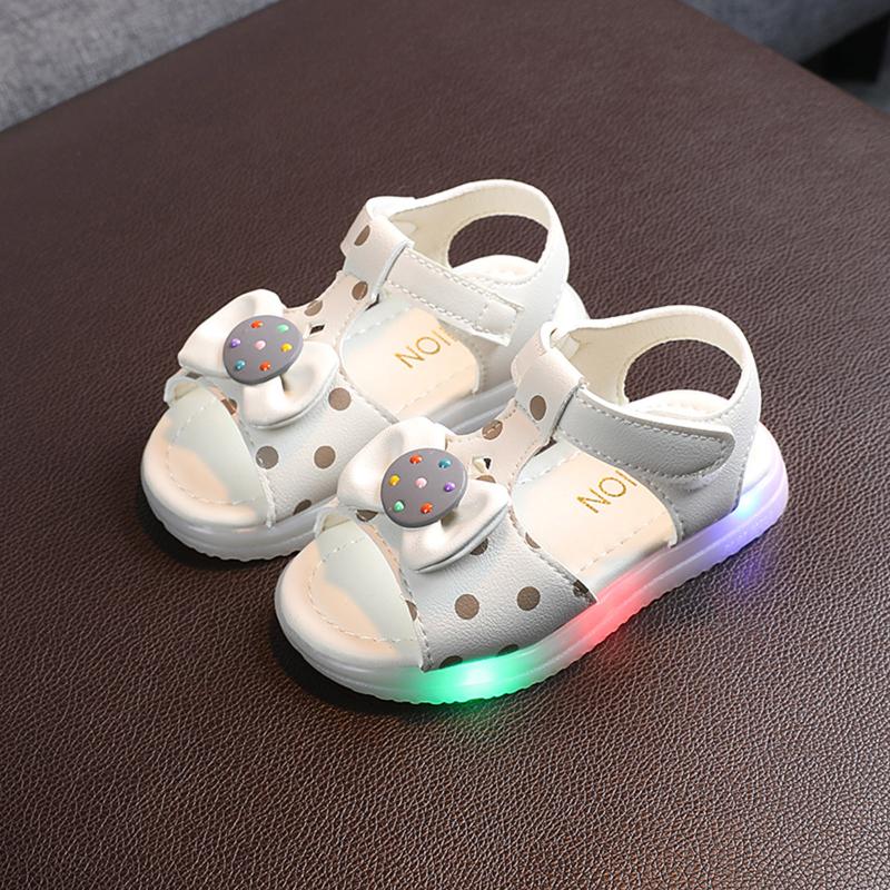 Sandals Summer Bow Children Shoes Girls LED Baby Korean Party Princess Soft Beach Solid For 2-8 Years Old