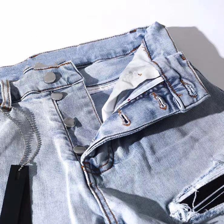 Men Skinny MX1 Distressed Pu Leather Patch Blue Jeans Men's