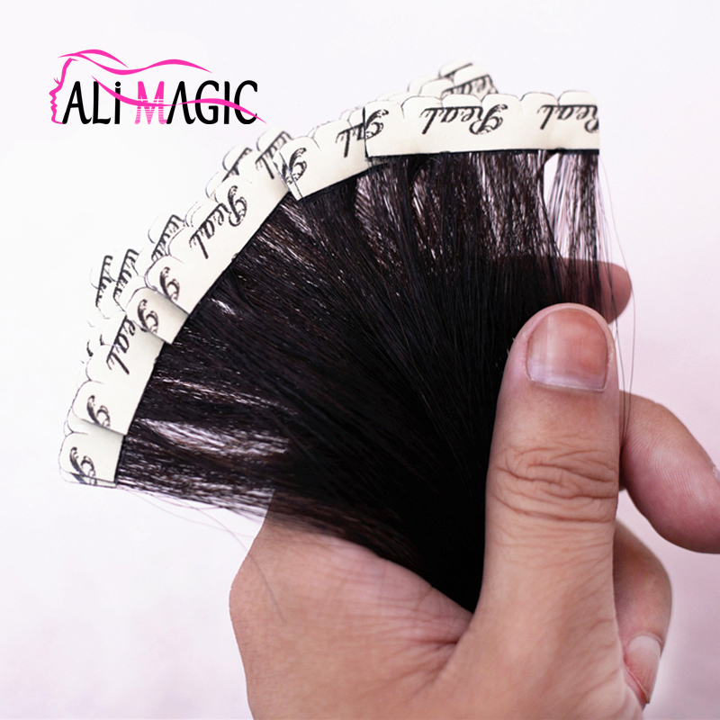 ALI MAGIC Mini Tape In Hair Extensions Human Hair Remy Natural Soft Skin Weft Adhesive Hair 12''-28'' Straight Seamless Tape Ins 1
