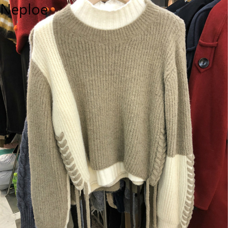 Neploe Korean Sweater Women Drawstring Knitted Pullovers Winter Clothes Woman Solid Color Chic Jumper Coat Female 4G602 210422
