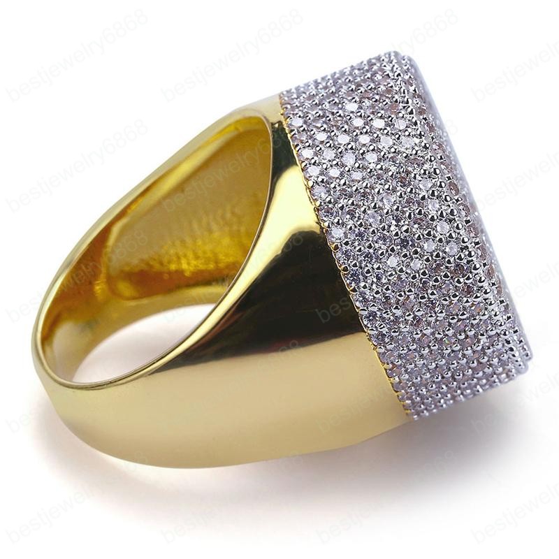 18K Real Yellow Gold Plated Full Bling CZ Ice Out Ring for Party Wedding Party Hot Gift for Men Women Size 7-11