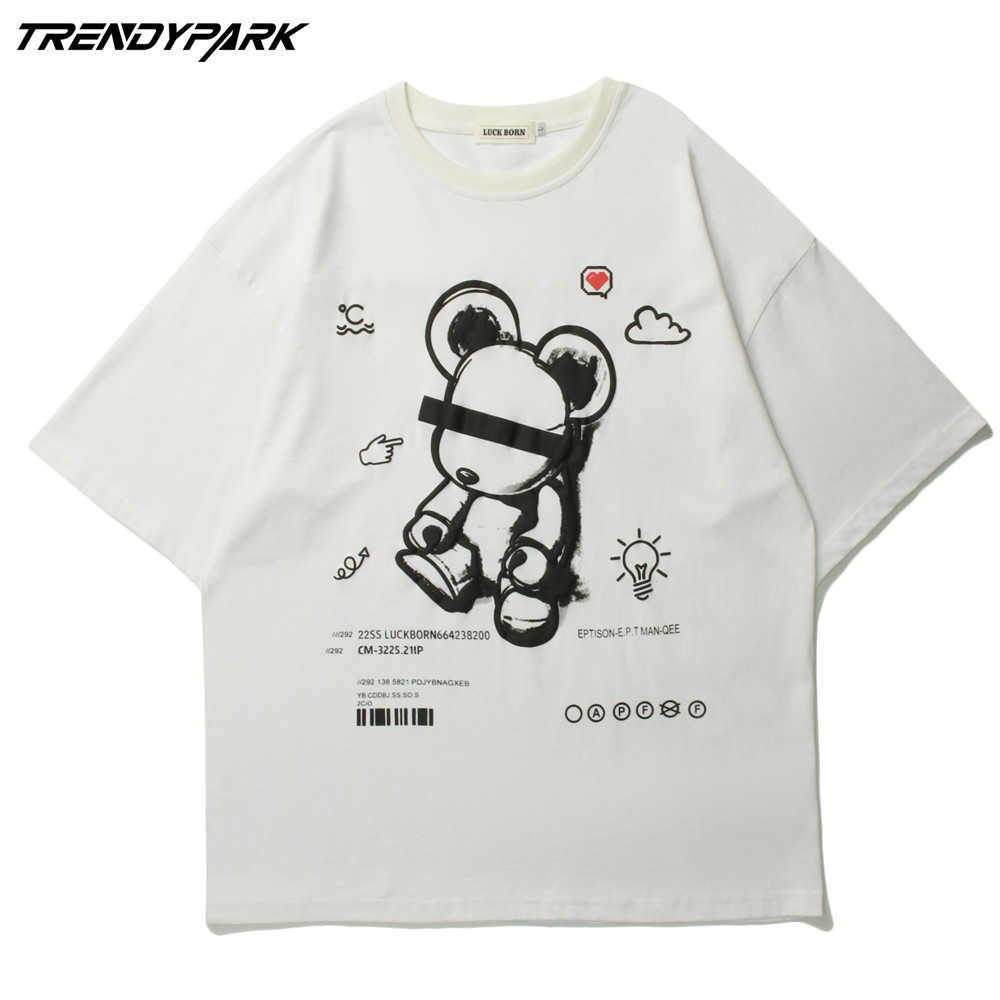 Men's Tshirt Summer Short Sleeve Cartoon Foaming Printing Tee Hip Hop Oversized Cotton Casual Harajuku Streetwear Top Tshirts 210601