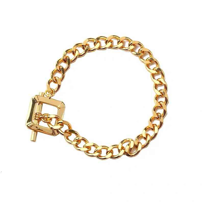Charm Bracelets 56 with Exaggerated and Fashionable Thick Chain All Metal Interlocking Square Ins Cool Style Bracelet