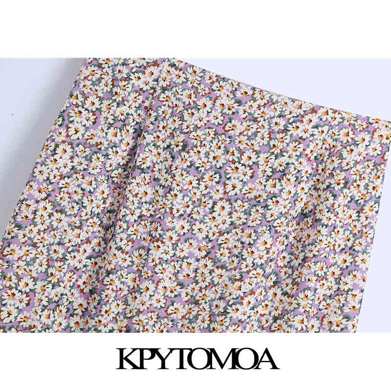 Women Chic Fashion With Buttons Floral Print Midi Skirt Vintage High Waist Vents Hem Female Skirts Mujer 210416