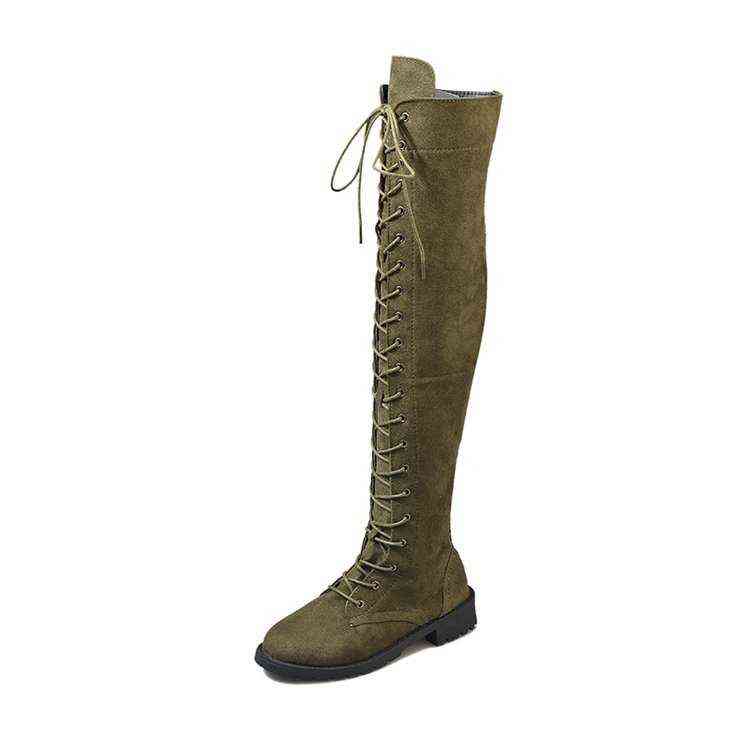 Sexy Women's Winter Boots Thigh High Boots Lace Up Rubber Stretch Women Shoes Rome style Over The Knee Boot For Women Female H1115