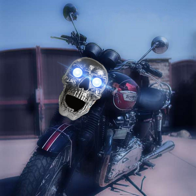 Headlight Universal Custom LED Heada Light Metal Skull HeadlLamp Halloween Motorcycle Decorative Lights