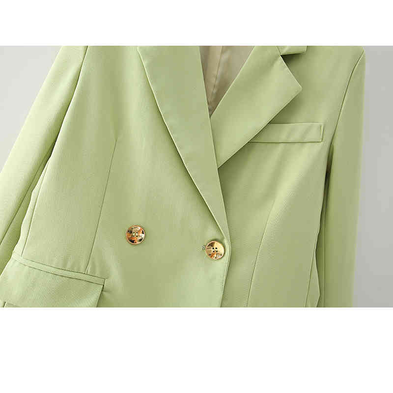 Women's Chic Double-Breasted Blazer Suit: Solid Color Short And Long Sleeve Coat