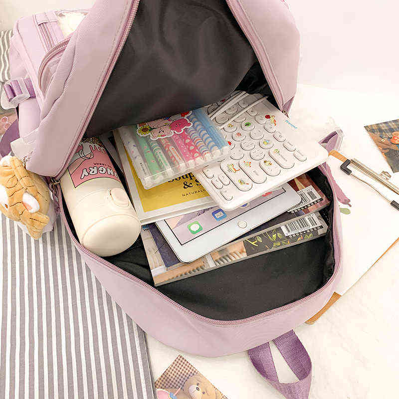 Purple Nylon Backpack for Women Large Capacity Backapck Student Travel Rucksack Girl Multifunctional School Bag 7 Grade 220209