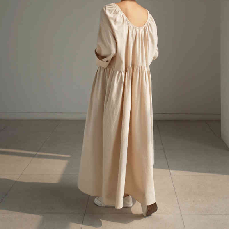 Casual Long Sleeve Black Summer Vintage Loose High Waist Slim Was Thin Elegant Splice Irregular Pleating Maxi Dress 991E 210420