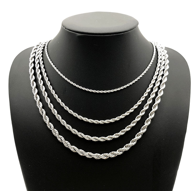 Stainless Steel Rope Chain Necklace 2-5mm Never Fade Waterproof Choker Necklaces Men Women Twist Hip Hop Jewelry 316L Sier Chains Gifts 18-24 Inches