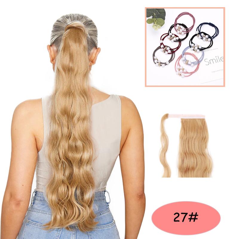 Synthetic Wigs women Golden Hollywood Wavy Wrap Ponytails Clip-in Around Long Ponytail Suitable For White And Black Ladies