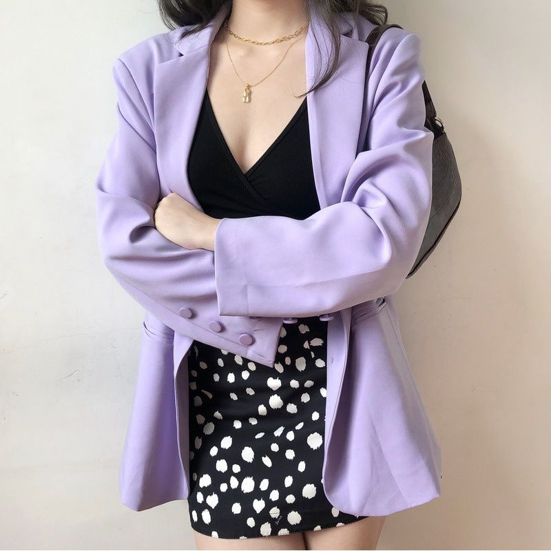 Wonder Spring Basic jacket Loose blazer Casual Chic Single Breasted Vintage Pocket Purple coat Outwears 210510