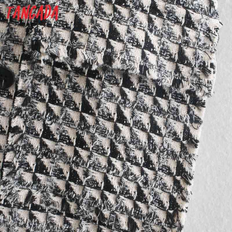 Women Vintage Plaid Tweed Oversized Vest Sleeveless Female Waistcoat Tops QJ132 210416