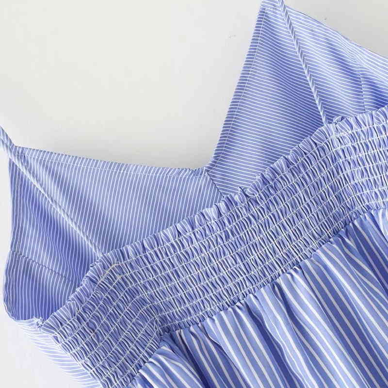 Fashion Women Flower embroidery stripe Sling large swing Dresses Summer style Casual sexy Dress Womens Clothing D952 210430Z