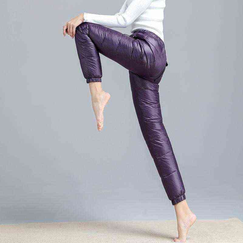 Fashion Down Cotton Beam Feet Sweartpants Winter Thick Warm Soft s Trouser Elegant Slim Elastic Waist Oversize Pants Jogger 211124