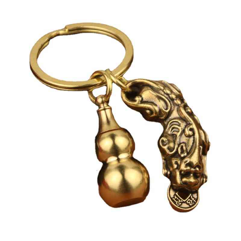 Key Rings Chinese Style Pure Brass Hollow Open Cover Gourd Full of Sand Creative Chain Pendant Portable