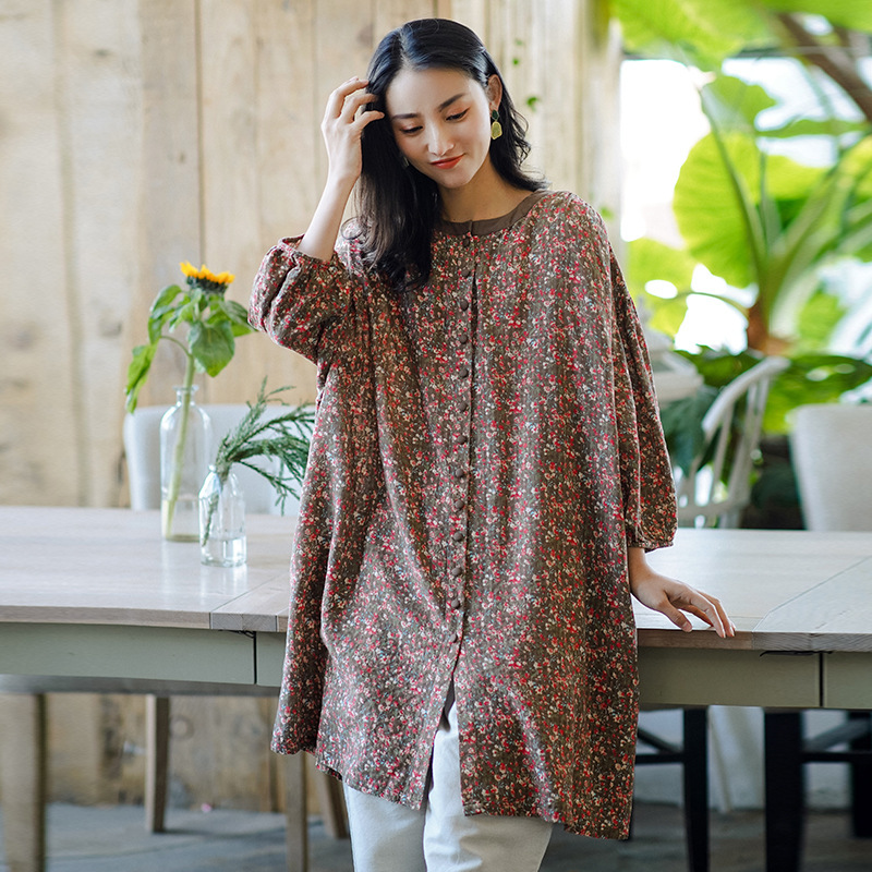 Johnature Women Vintage Long Shirts Print Floral O-Neck Long Sleeve Blouses Chinese Style Button Loose Spring Shirts Tops 210521, Brown red 
Johnature Women Vintage Long Shirts Print Floral O-Neck Long Sleeve Blouses Chinese Style Button Loose Spring Shirts Tops 210521, Brown red