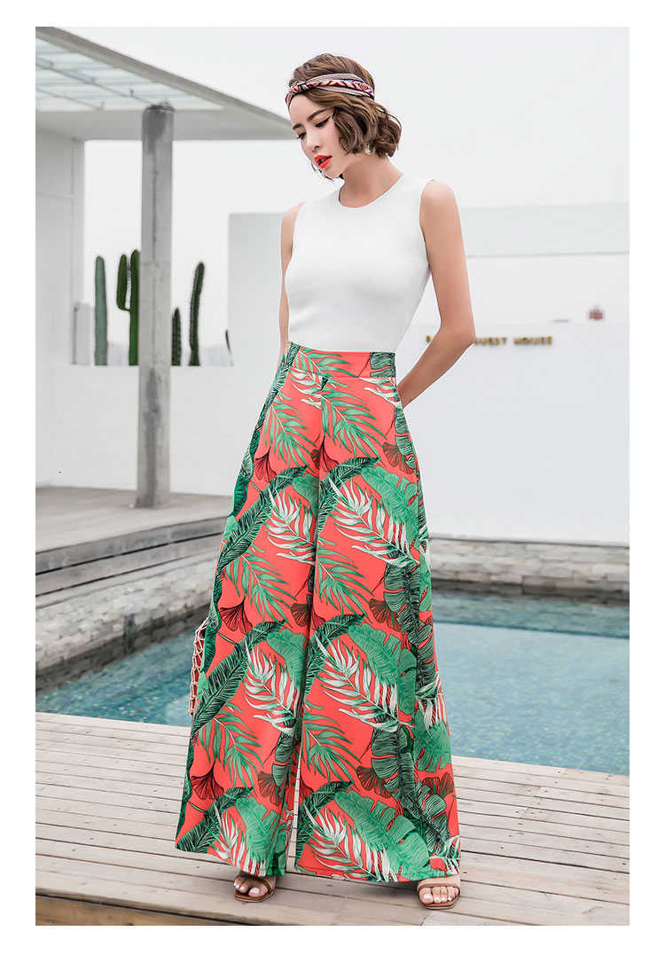 2018 Women's Summer Casual Retro Print Bohemian Wide Leg Pants High Waist Wide Legs Trousers Skirts Mopping Beach Holiday Pants V191022