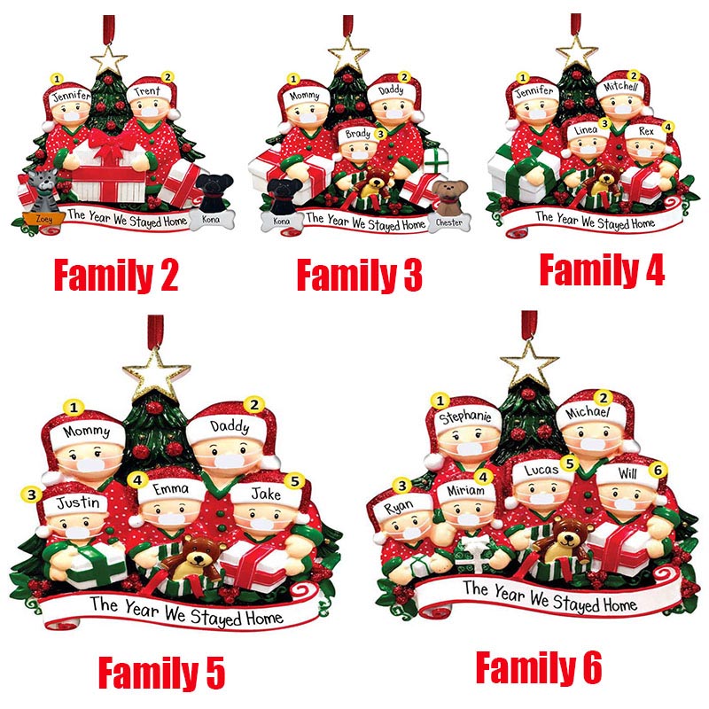 New Christmas Personalized Ornaments Survivor Quarantine Family 2 3 4 5 6 Mask Snowman Hand Sanitized Xmas Decorating Creative Pendant Toys Free shipp