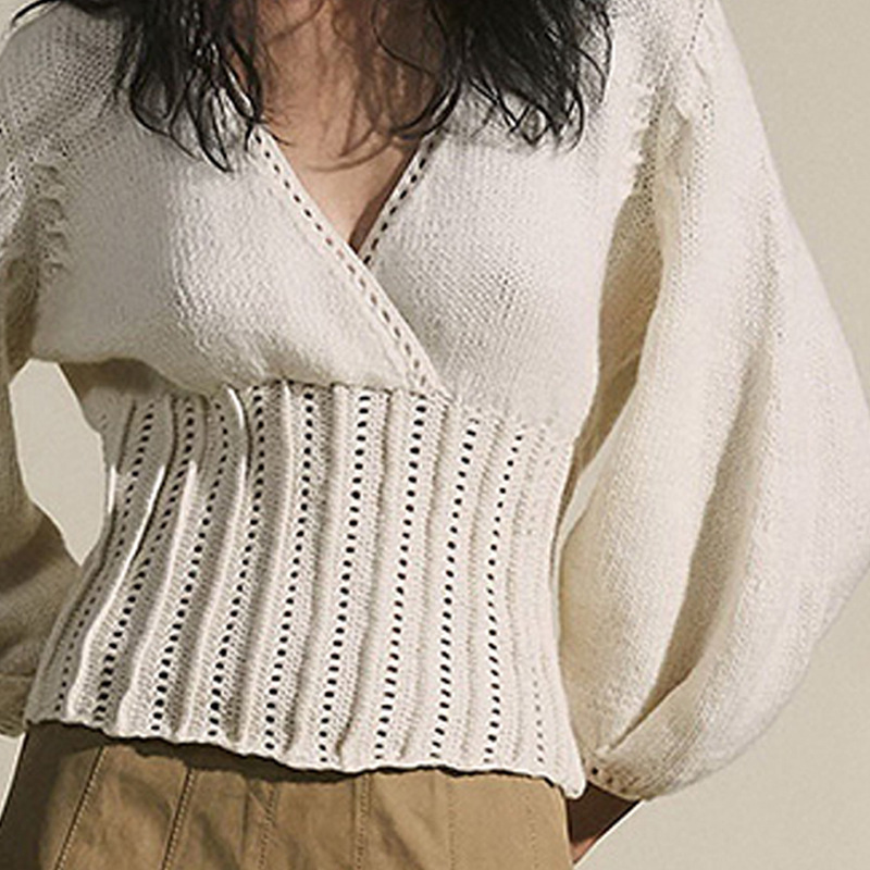 VKBN Spring Autumn Sweater Women and Pullovers V-Neck Lantern Sleeve Knitting Oversized Sweater Female 210507