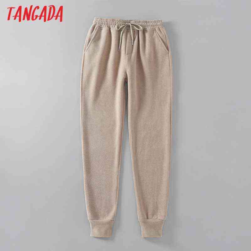 Tangada winter women woolen pants cargo strethy waist loose trousers joggers female sweat high quality 7M2 211115