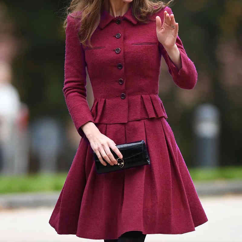 dress autumn kate middleton single-breasted long-sleeved jacket thin plissado sock skirt of women two-piece