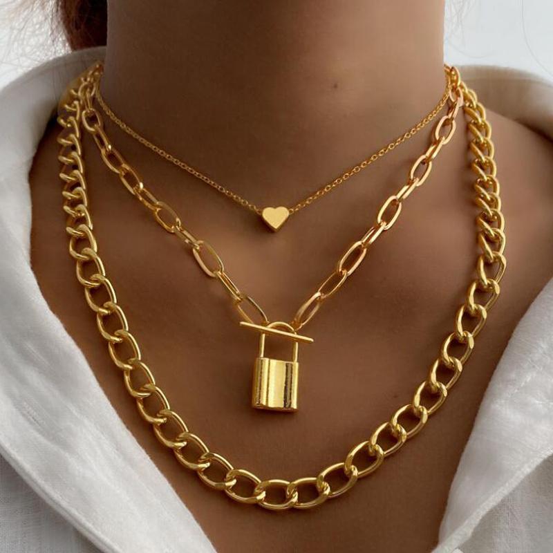 Pendant Necklaces Punk Lock Love Heart Necklace For Women Men Multilayered Big Chunky Thick Chain Choker Gothtic Jewelry M6059
Pendant Necklaces Punk Lock Love Heart Necklace For Women Men Multilayered Big Chunky Thick Chain Choker Gothtic Jewelry M6059