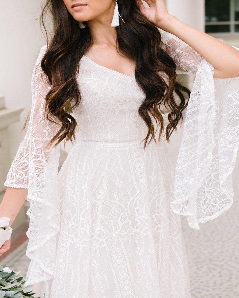 Bride Wedding Dress 2023 New Sumemr Beach Lace V-neck Batwing Sleeves Boho Chic Bridal Gowns Robe De Mariage Vestidos