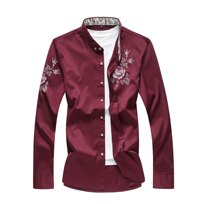 Spring Autumn Floral Shirts Men Casual Printed Long Sleeve Casual Male White Shirts 5XL 6XL 7XL 210412