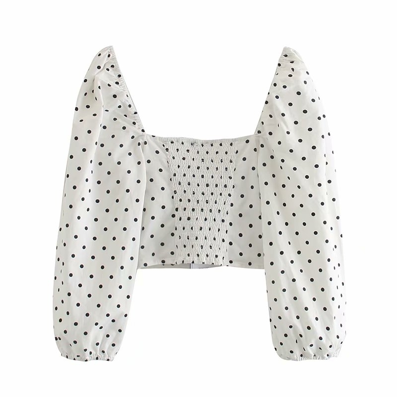 fashion polka dot women short shirts summer white square collar blouses casual female shirt sexy girls blouse 210430