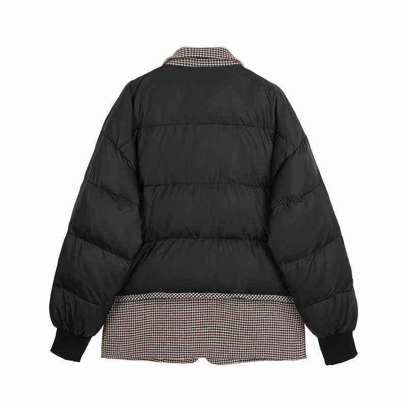 Women's jacket oversize outwear Plaid Stitching black Lapel Long Sleeve Loose Fit Jacket Fashion Autumn winter 211130