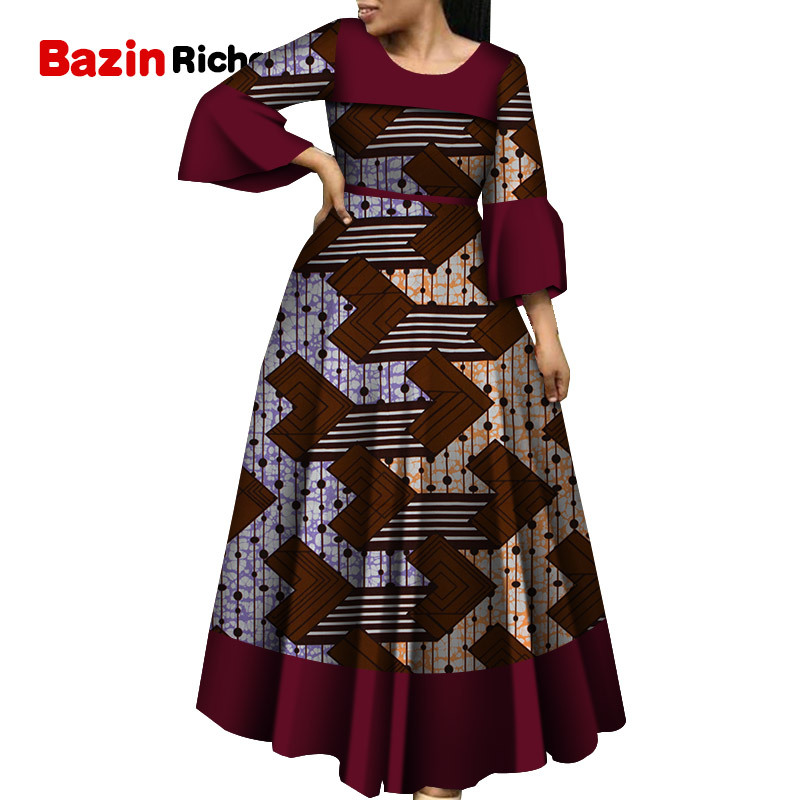 Long Sleeve Flare Sleeve Dresses for Women Party Wedding Date Dashiki African Women Clothing African Lady Dresses WY5600 210408